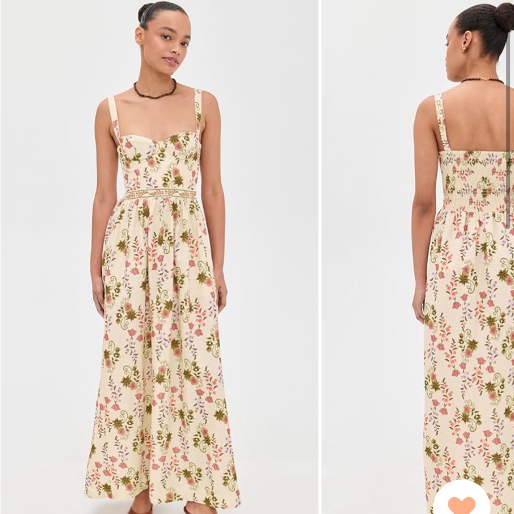 Agua Bendita Cream Maxi Dress With Pink And Olive Floral Print